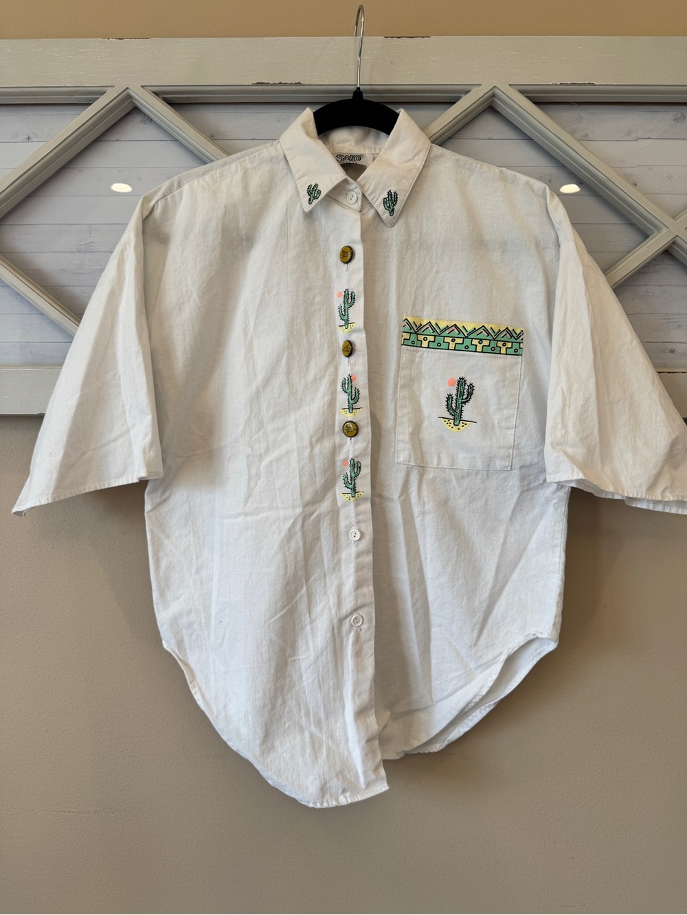 Vintage SOHO Made in the USA Indian Buttons Cactus Desert Rare 100% Cotton Small